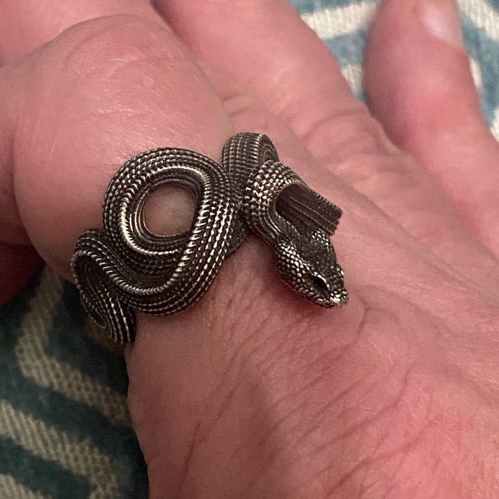 Oxidized solid 925 silver viper ring